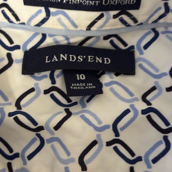 Lands' End Geometric White and Blue Button Down Shirt - Picture 2 of 8